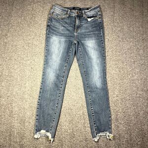 Judy Blue Jeans Womens 9/29 Blue Denim Skinny Fit Distressed Raw Hem Destroyed